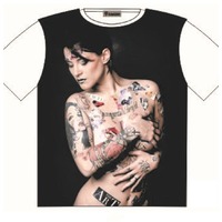 T-Shirt Lady with body art tattoo and Attitude Street Fashion Mens Ladies