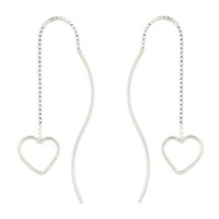 Open Heart and Curved Post Sterling Silver Threader Earrings 1.70 Grams NEW