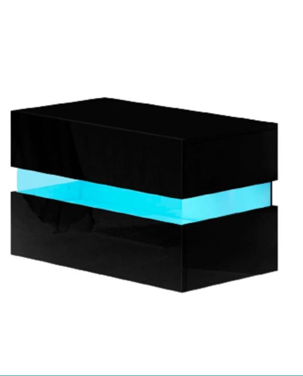 Artiss Lume LED High Gloss Bedside Table Black FURNILLEDBS01BK (New)