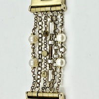 Guess W0140L2 Ladies Silk Silver Pearl Charm Watch Gold Tone Dial