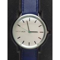 Uncle Jack Men's White Dial Quartz Analog Watch Navy Blue Leather