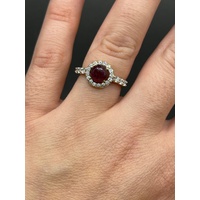 Ladies 9ct Yellow Gold Red Gemstone and CZ Ring