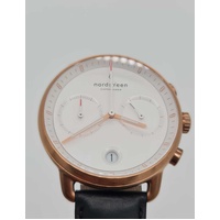 Nordgreen Copenhagen Pioneer 40mm Rose Gold Chronograph Watch with Leather Band