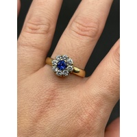 Ladies 9ct Yellow Gold Blue Gemstone and CZ Ring
