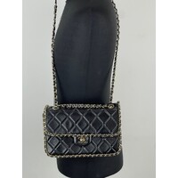 Black Quilted Quilted Calfskin Medium Running Chain Around Flap Handbag