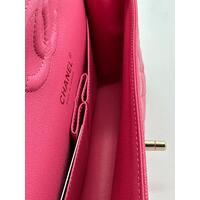 Chanel Dark Pink Quilted Grained Caviar Medium Handbag Double Flap 