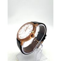Christian Paul Rose Gold Stainless Steel Marble Finish Black Leather Band Watch