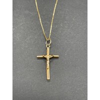 Ladies 18ct Yellow Gold Box Link Necklace & Crucifix Pendant (Pre-Owned)