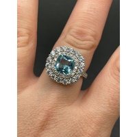Ladies 925 Sterling Silver Aqua Gemstone Ring