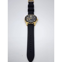 Guess W1174G4 Mens Gold Tone Black Rubber Strap Watch Sporty Chronograph