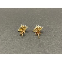 Ladies 9ct Yellow Gold Diamond Cluster Stud Earrings
