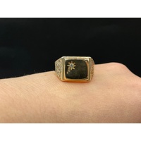 Mens 9ct Yellow Gold Diamond Ring