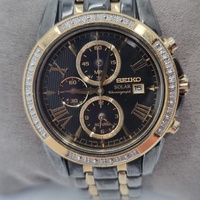 Seiko Solar Chronograph V172-0AV0 Two Tone Crystal Bezel 100m WR Watch