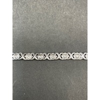 Ladies 925 Sterling Silver Fancy Link Diamond Tennis Bracelet