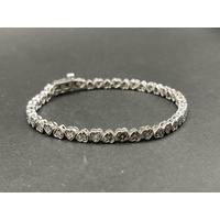 Ladies 925 Sterling Silver Heart Link Diamond Tennis Bracelet