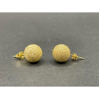Ladies 18ct Yellow Gold Sandblast Ball Stud Earrings