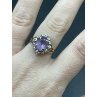 Ladies 9ct Yellow Gold Purple Gemstone Vintage Design Ring