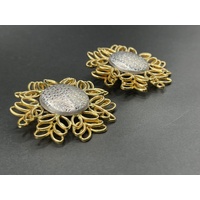 Ladies 18ct Two Tone Gold Flower Stud Earrings