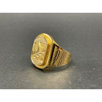 Mens 21ct Yellow Gold Pattern Ring