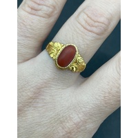 Unisex 22ct Yellow Gold Orange Gemstone Ring