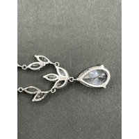 Ladies 925 Sterling Silver Belcher Link CZ Droplet Necklace