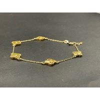 Ladies 18ct Yellow Gold Belcher Link & Clover Bracelet