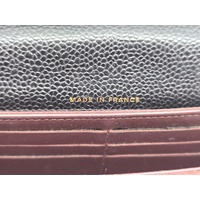 Chanel Black Caviar Quilted Leather Flap Wallet with Chain and Gold Hardware