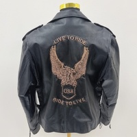 Mens Eagle Embossed Live To Ride Black Leather Motorcycle Biker Jacket Size XL