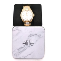 Elite Ladies Gold Tone Stone Set Analog Watch 5080035 with Tin Case