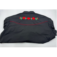 Ely Cattleman Western Shirt XL Black Embroidered Rose Pearl Snap 15203954-BK