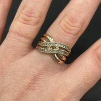 Ladies 9ct Yellow Gold Diamond Cross Over Ring