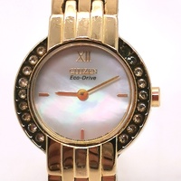 Citizen Ladies Gold Tone Eco-Drive Watch Mother of Pearl Crystal Bezel