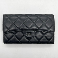 Chanel Classic Flap Lambskin Wallet Black Leather Black Hardware