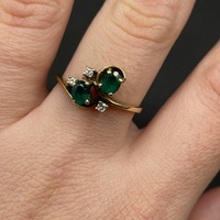 Ladies 9ct Yellow Gold Green Gemstone and Diamond Ring