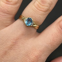 Ladies 9ct Yellow Gold Blue Gemstone and Diamond Ring