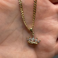 Ladies 10ct Yellow Gold Curb Link Necklace & Crown Pendant