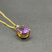 Ladies 18ct Yellow Gold Tight Curb Link & Oval Purple Pendant