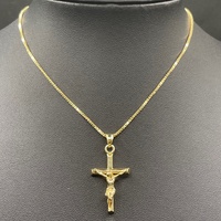 Unisex 14ct Yellow Gold Box Link Chain & Crucifix Pendant