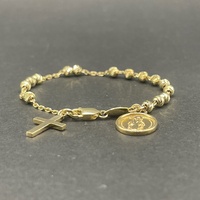 Ladies 9ct Yellow Gold Cable & Bead Link Bracelet