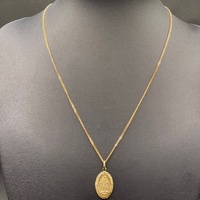Unisex 9ct Yellow Gold Curb Link Chain & Religious Pendant