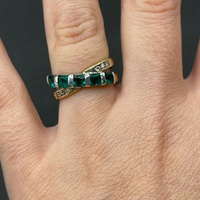 Ladies 9ct Yellow Gold Green Gemstones and Diamonds Ring