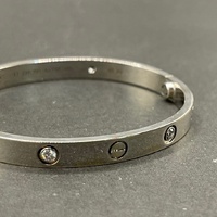 Large View Ladies 18ct Solid White Gold Diamond Oval Bangle