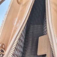 Christian Dior Lady Dior Large Nude Beige Patent Leather Cannage Handbag