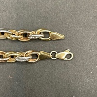 Large View Ladies 9ct Three Tone Gold Oval Belcher Link Bracelet