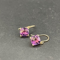 Ladies 9ct Yellow Gold Purple Droplet Earrings