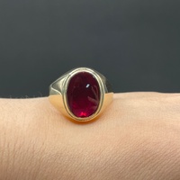 Mens 9ct Yellow Gold Red Gemstone Ring