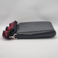 Gucci GG Supreme Black Coated Canvas Flat Messenger Bag with Adjustable Strap