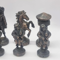 Vintage Metal Chess Set Brass Bronze Chessmen 32 Piece Mid Century