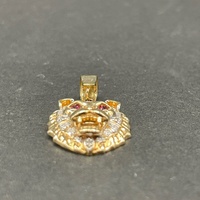 Mens 9ct Yellow Gold Red Gemstone Lion Head Pendant