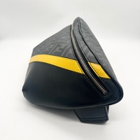 Fendi Diagonal Belt Bag Grey FF Textured Fabric Black Leather Italy